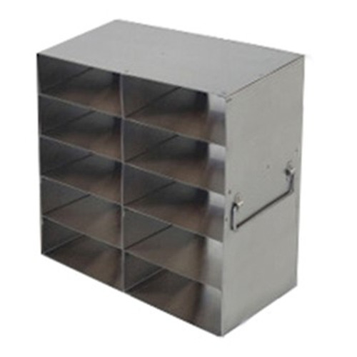 [FR-2-10-100] stainless steel laboratory freezer rack for 100 place hinged lid plastic cryo boxes two deep by five high