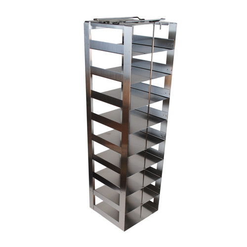 [FR-A-CH-2-9] stainless steel vertical freezer rack for chest freezers holds nine 2 cryoboxes