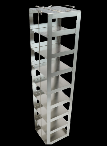 [FR-A-CH-3-8] stainless steel laboratory vertical freezer rack for chest freezers holds eight 3 boxes 