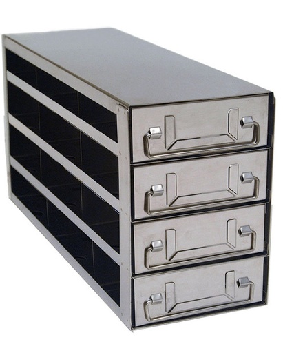 [FR-DRW-2-12] stainless steel laboratory freezer drawer rack for 2 inch cryo boxes three deep by four high 