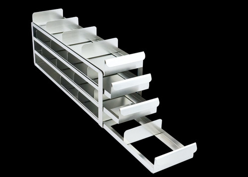 [FR-A-SL-2-16] stainless steel laboratory freezer rack with sliding trays for 2 inch cryo boxes 